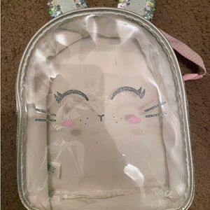 Justice Glittery Cat Backpack with Pink and Silver